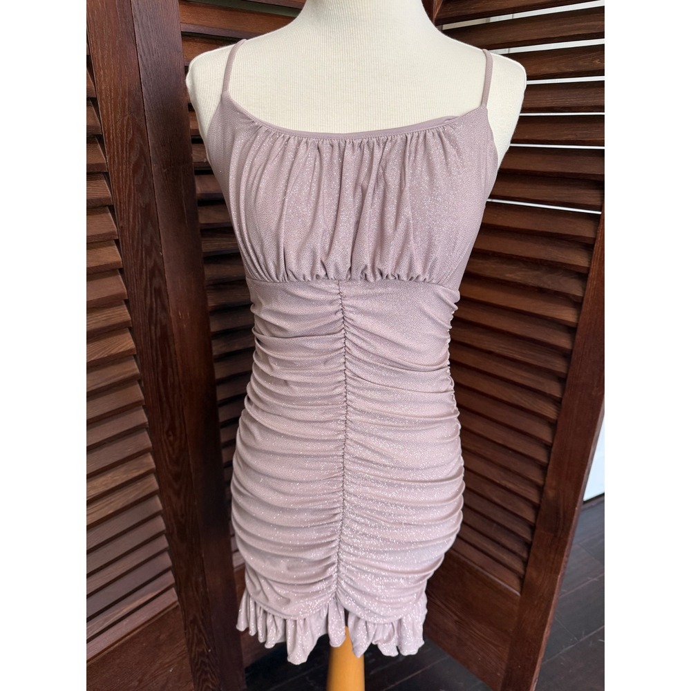 Triple Seven Mauve Pink Shimmer Ruched Bodycon Mini Dress Size M
